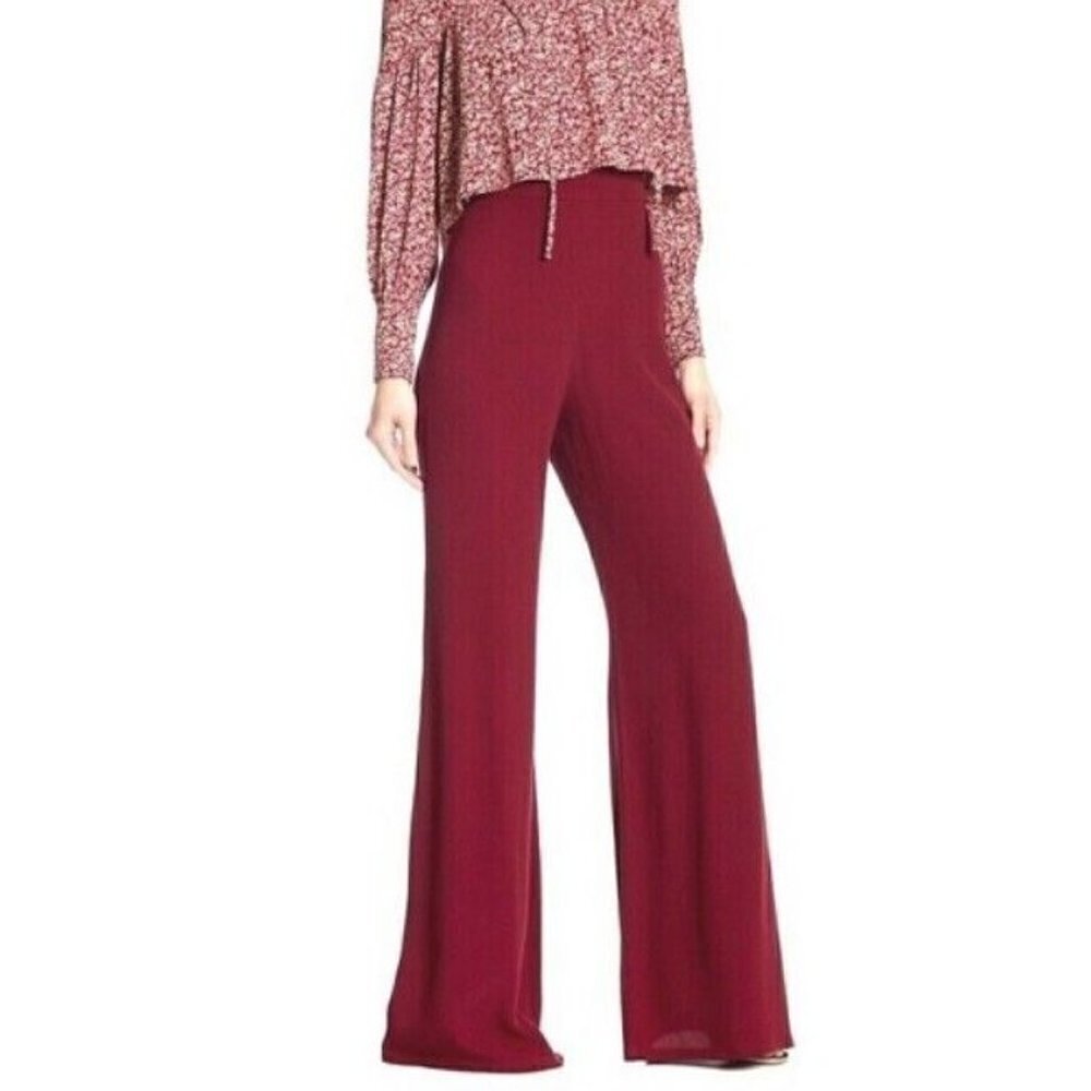 New Flynn Skye Ride or Die Pant Womens M Merlot Red Wine High Waist Wide Leg